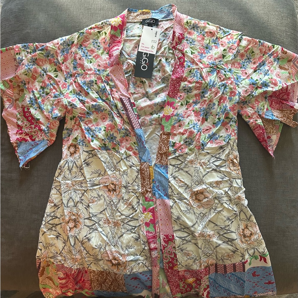 Pink and Blue Graphic Relaxed Kimono